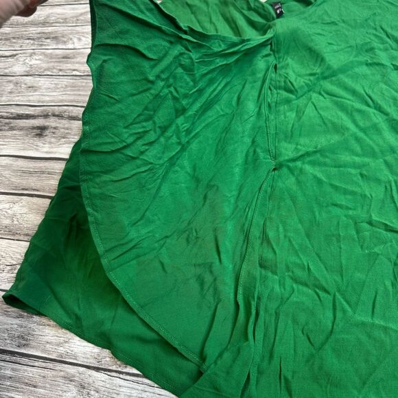 MNG Basics Women's Sleeveless Crinkle Ruffle Detail Tank Blouse Emerald Green 8 - Picture 8 of 12